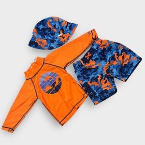 UV Skinz 2T Shark Camo Rashguard Set UPF 50+ w/ Hat EUC